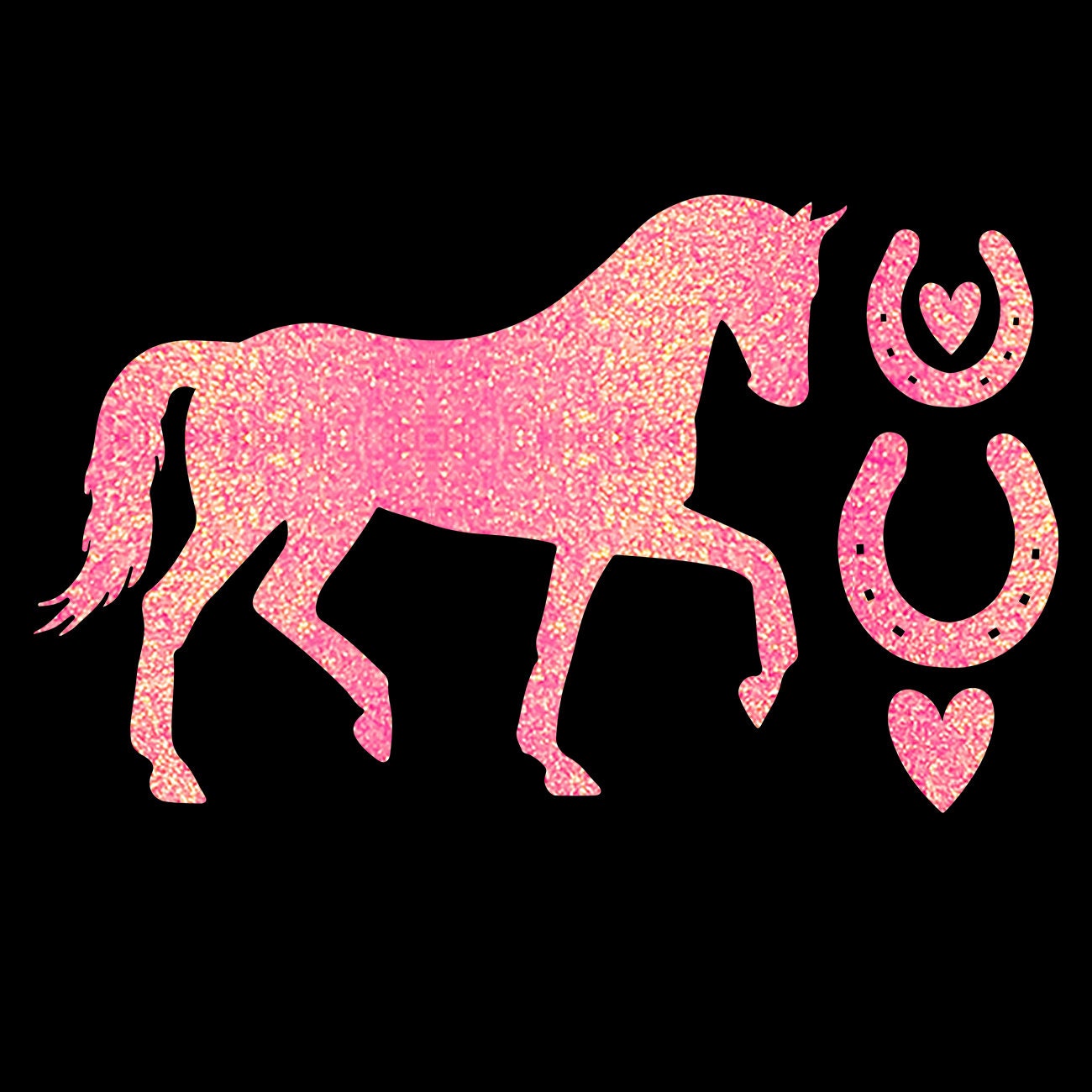 Glitzerdeals Bügelmotiv Pferd mit Hufeisen Aufbügler Glitzer Bügelbild Pferde Bügelmotiv Reiterin Glitzerbild Reiten Pferd zum Aufbügeln