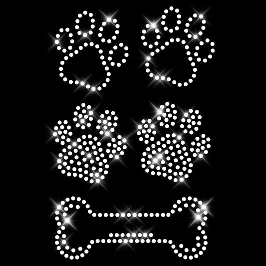 Strass Bügelbilder Pfoten + Knochen Strassmotiv zum Aufbügeln Aufbügler iron-on-rhinestone transfer Bügelmotiv Glitzerbild Pfote Hundepfote