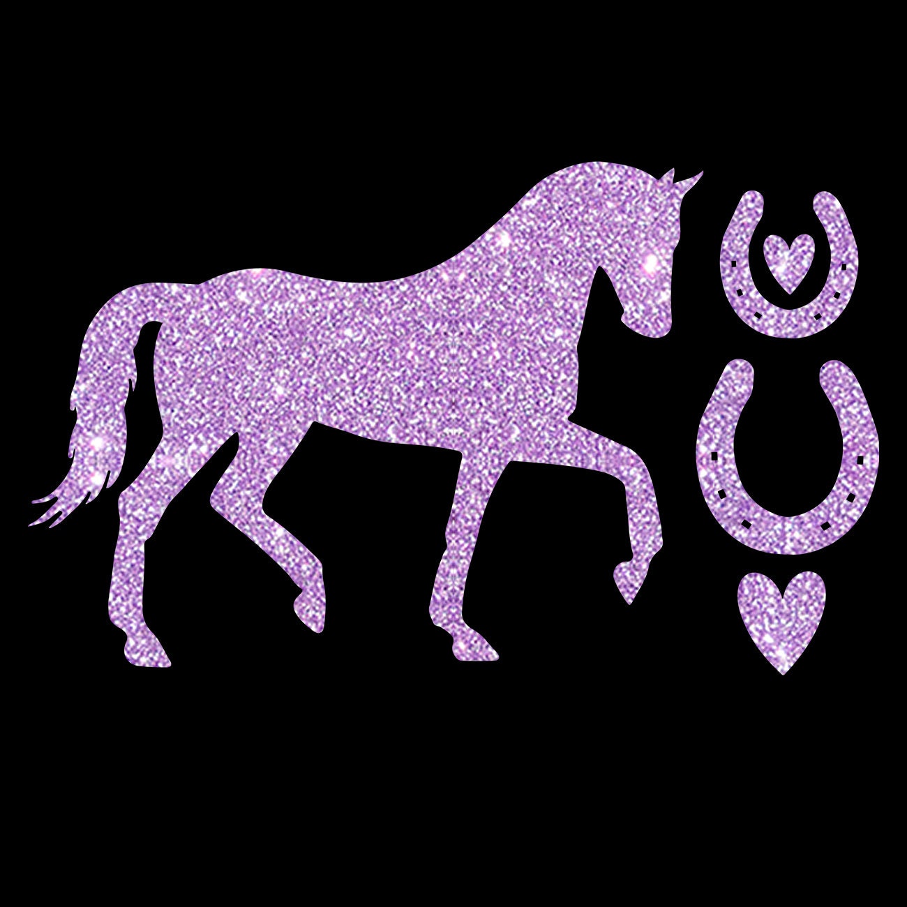 Glitzerdeals Bügelmotiv Pferd mit Hufeisen Aufbügler Glitzer Bügelbild Pferde Bügelmotiv Reiterin Glitzerbild Reiten Pferd zum Aufbügeln