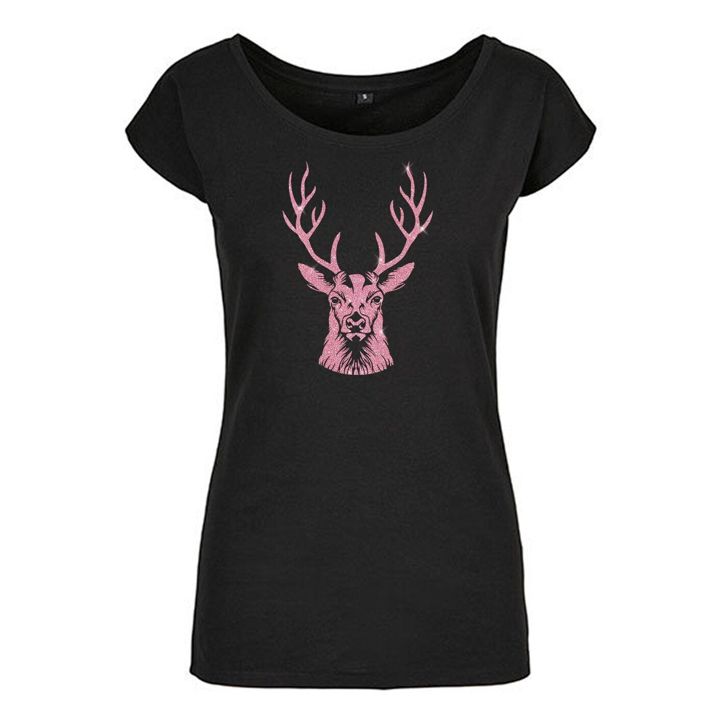 T-Shirt mit glitzerndem Aufdruck fürs Oktoberfest Hirsch rosa Wiesn Shirt für Damen in Gr. S-5XL - haltbarer Aufdruck, Maschinenwäsche