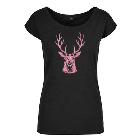 T-Shirt mit glitzerndem Aufdruck fürs Oktoberfest Hirsch rosa Wiesn Shirt für Damen in Gr. S-5XL - haltbarer Aufdruck, Maschinenwäsche